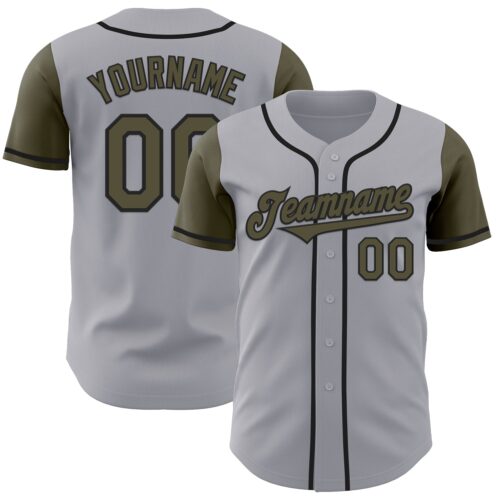 TwoTone0954 Custom Gray Olive-Black Authentic Two Tone Baseball Jersey