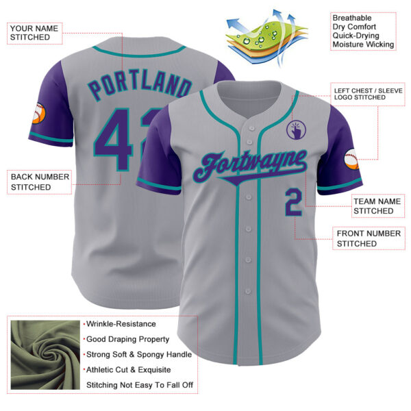Custom Gray Purple-Teal Authentic Two Tone Baseball Jersey