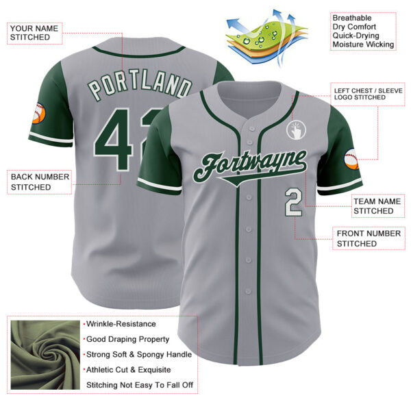 Custom Gray Green-White Authentic Two Tone Baseball Jersey