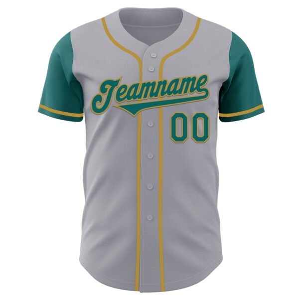 Custom Gray Teal-Old Gold Authentic Two Tone Baseball Jersey