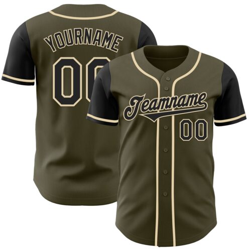 TwoTone1050 Custom Olive Black-Cream Authentic Two Tone Salute To Service Baseball Jersey