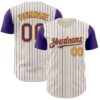 Custom Cream Purple Pinstripe Gold Authentic Two Tone Baseball Jersey