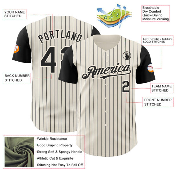 Custom Cream Black Pinstripe Black Authentic Two Tone Baseball Jersey