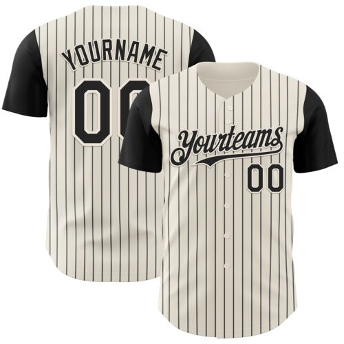 TwoTone1066 Custom Cream Black Pinstripe Black Authentic Two Tone Baseball Jersey