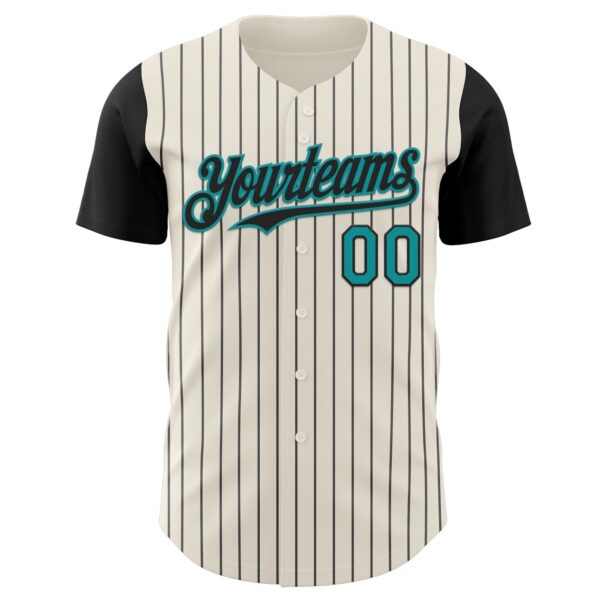 Custom Cream Black Pinstripe Teal Authentic Two Tone Baseball Jersey