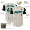 Custom Cream Black Pinstripe Teal Authentic Two Tone Baseball Jersey