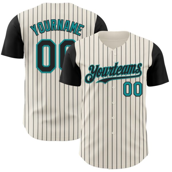 Custom Cream Black Pinstripe Teal Authentic Two Tone Baseball Jersey
