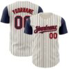 Custom Cream Navy Pinstripe Red Authentic Two Tone Baseball Jersey