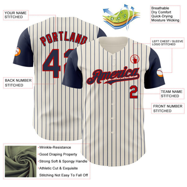 Custom Cream Navy Pinstripe Red Authentic Two Tone Baseball Jersey