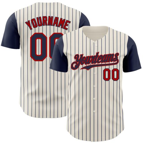 TwoTone1085 Custom Cream Navy Pinstripe Red Authentic Two Tone Baseball Jersey