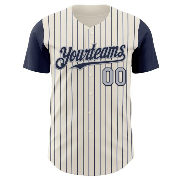 Custom Cream Navy Pinstripe Gray Authentic Two Tone Baseball Jersey