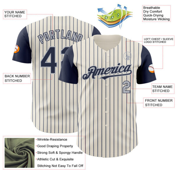 Custom Cream Navy Pinstripe Gray Authentic Two Tone Baseball Jersey