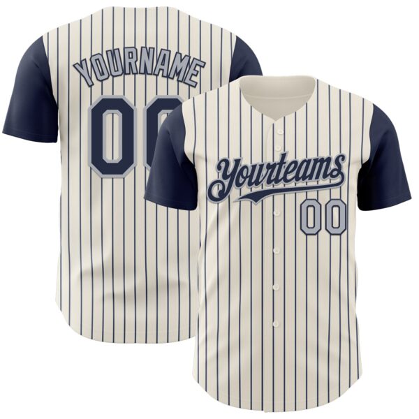 Custom Cream Navy Pinstripe Gray Authentic Two Tone Baseball Jersey