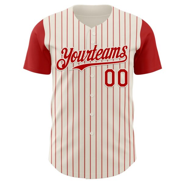 Custom Cream Red Pinstripe Red Authentic Two Tone Baseball Jersey