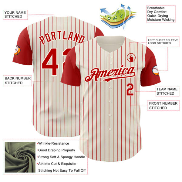 Custom Cream Red Pinstripe Red Authentic Two Tone Baseball Jersey