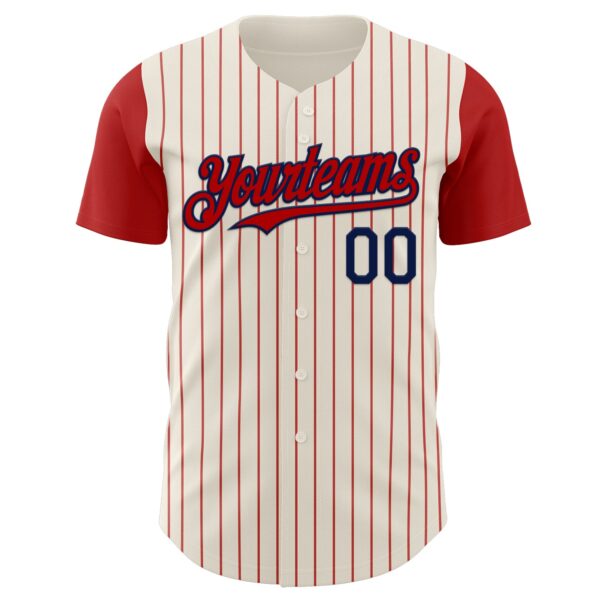 Custom Cream Red Pinstripe Navy Authentic Two Tone Baseball Jersey