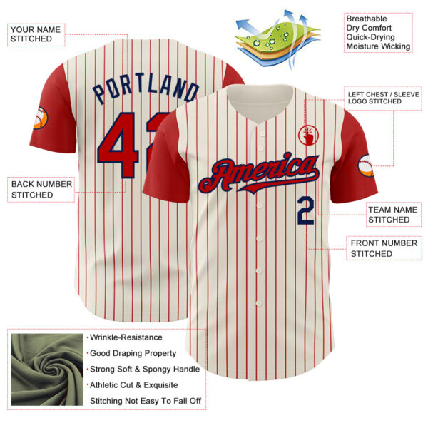 Custom Cream Red Pinstripe Navy Authentic Two Tone Baseball Jersey
