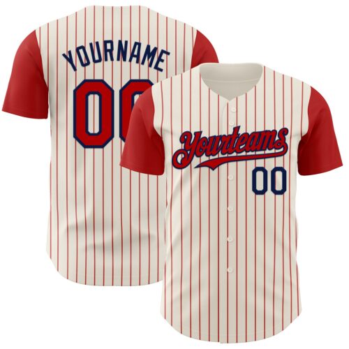 TwoTone1098 Custom Cream Red Pinstripe Navy Authentic Two Tone Baseball Jersey