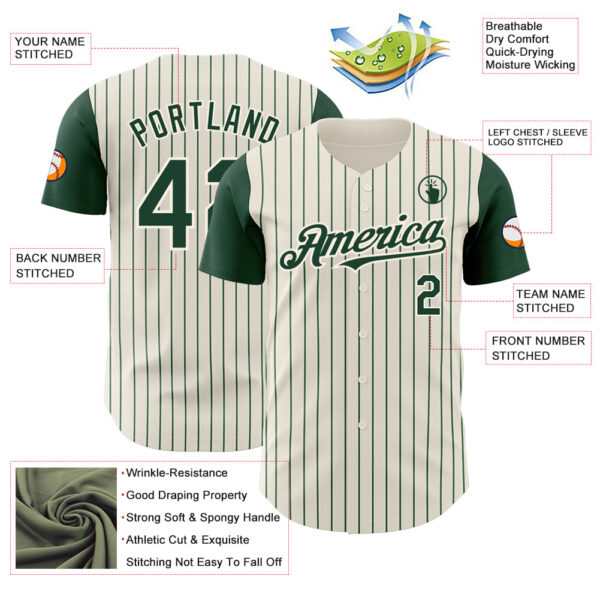 Custom Cream Green Pinstripe Green Authentic Two Tone Baseball Jersey