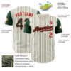 Custom Cream Green Pinstripe Red Authentic Two Tone Baseball Jersey