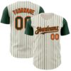 Custom Cream Green Pinstripe Orange Authentic Two Tone Baseball Jersey