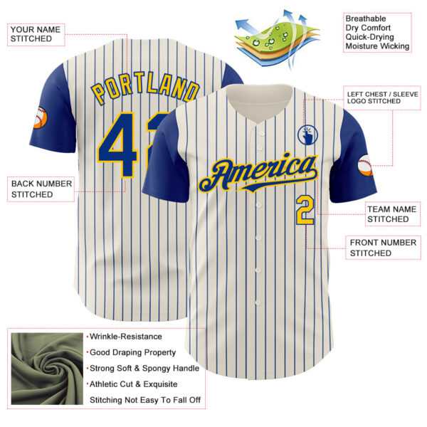 Custom Cream Royal Pinstripe Yellow Authentic Two Tone Baseball Jersey
