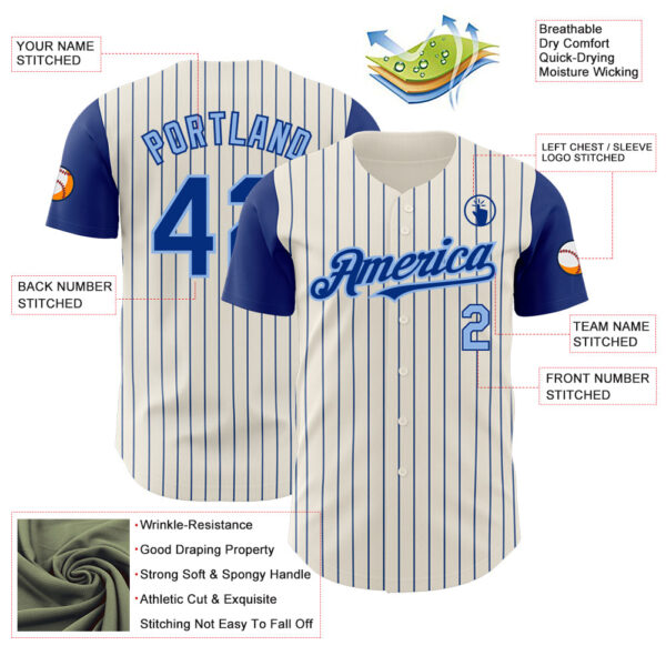 Custom Cream Royal Pinstripe Light Blue Authentic Two Tone Baseball Jersey