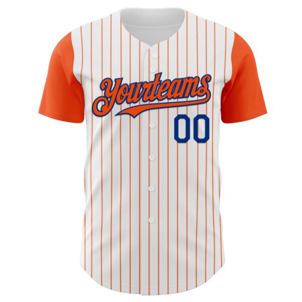 Custom White Orange Pinstripe Royal Authentic Two Tone Baseball Jersey