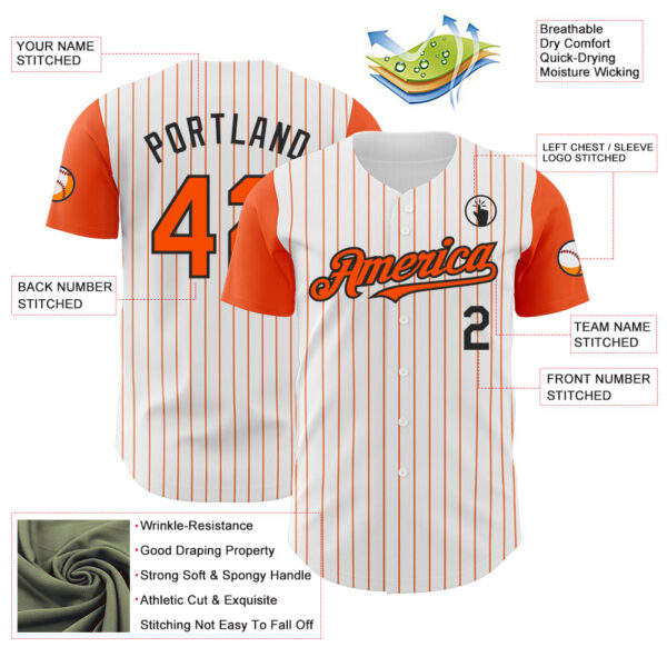 Custom White Orange Pinstripe Black Authentic Two Tone Baseball Jersey