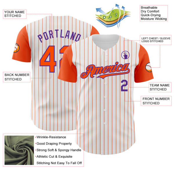 Custom White Orange Pinstripe Purple Authentic Two Tone Baseball Jersey