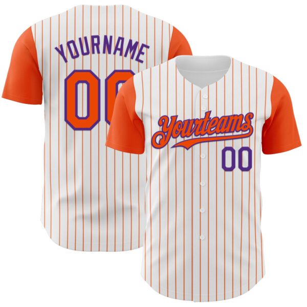 Custom White Orange Pinstripe Purple Authentic Two Tone Baseball Jersey