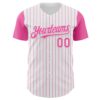 Custom White Pink Pinstripe Pink Authentic Two Tone Baseball Jersey