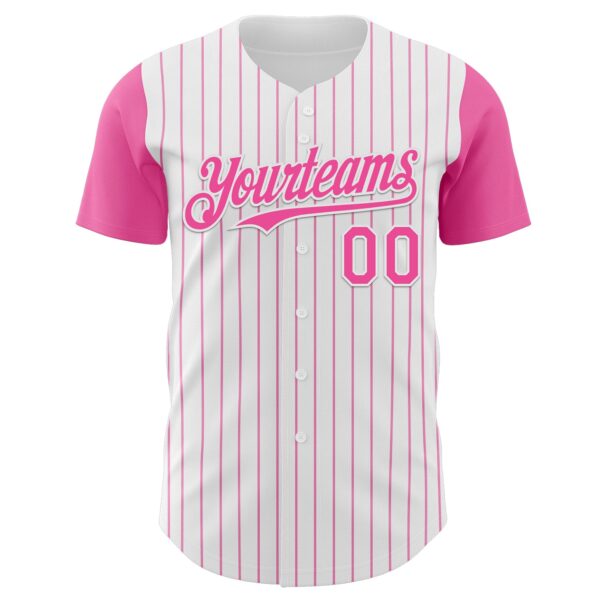 Custom White Pink Pinstripe Pink Authentic Two Tone Baseball Jersey