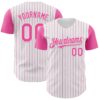 Custom White Pink Pinstripe Pink Authentic Two Tone Baseball Jersey