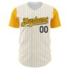 Custom White Gold Pinstripe Black Authentic Two Tone Baseball Jersey