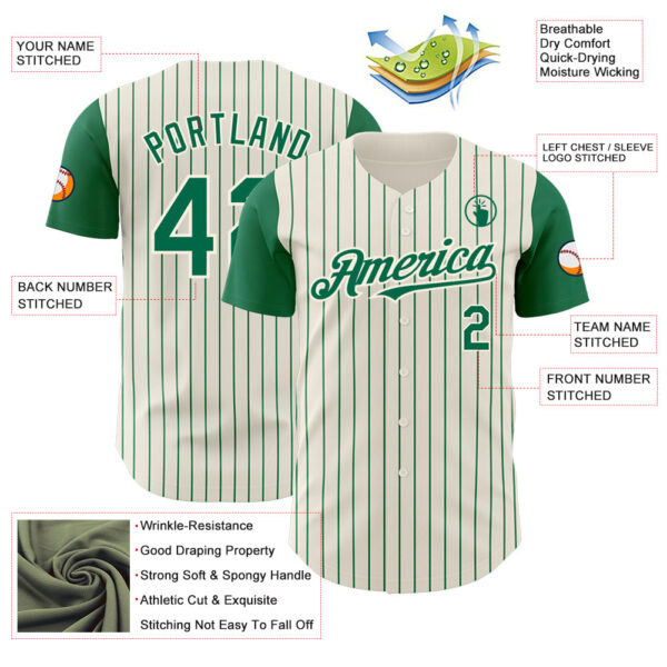 Custom Cream Kelly Green Pinstripe Kelly Green Authentic Two Tone Baseball Jersey
