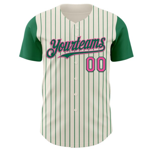 Custom Cream Kelly Green Pinstripe Pink Authentic Two Tone Baseball Jersey