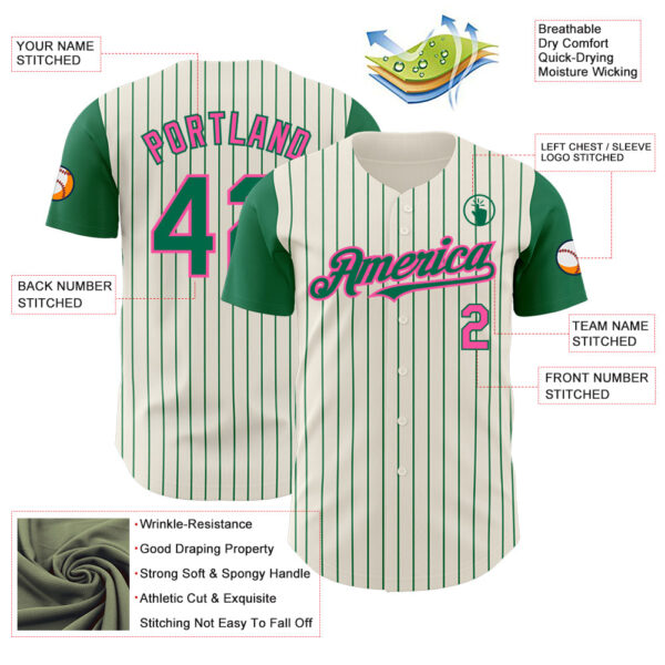 Custom Cream Kelly Green Pinstripe Pink Authentic Two Tone Baseball Jersey