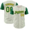 Custom Cream Kelly Green Pinstripe Gold Authentic Two Tone Baseball Jersey