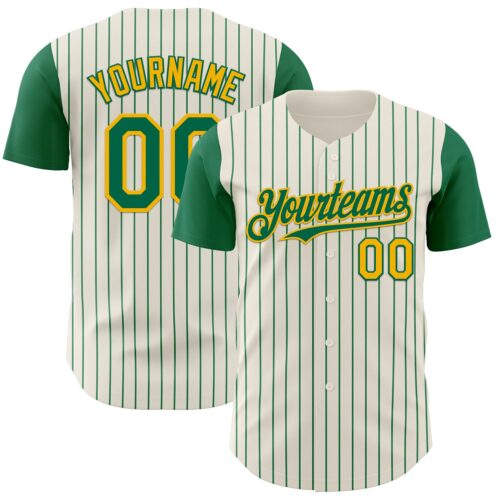 Custom Cream Kelly Green Pinstripe Gold Authentic Two Tone Baseball Jersey