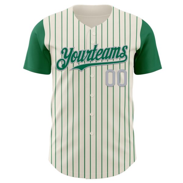 Custom Cream Kelly Green Pinstripe Gray Authentic Two Tone Baseball Jersey