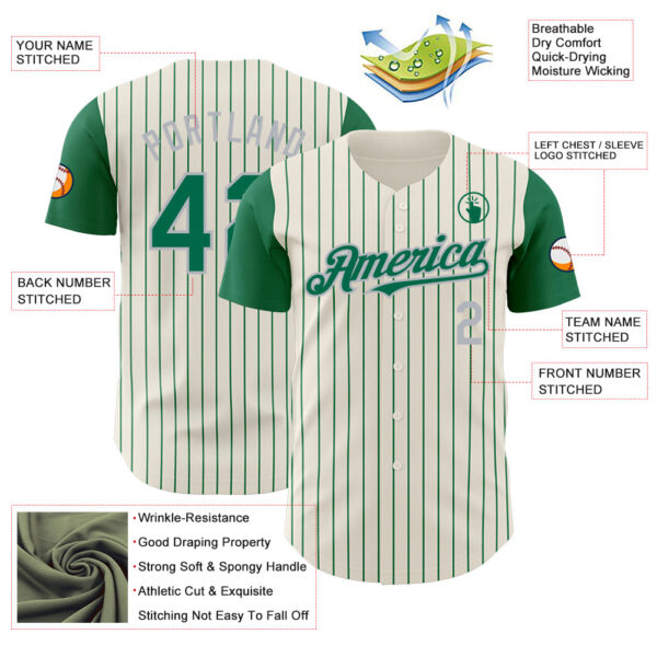 Custom Cream Kelly Green Pinstripe Gray Authentic Two Tone Baseball Jersey