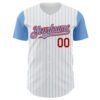 Custom White Light Blue Pinstripe Red Authentic Two Tone Baseball Jersey
