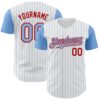 Custom White Light Blue Pinstripe Red Authentic Two Tone Baseball Jersey