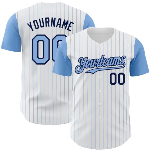 Custom White Light Blue Pinstripe Navy Authentic Two Tone Baseball Jersey
