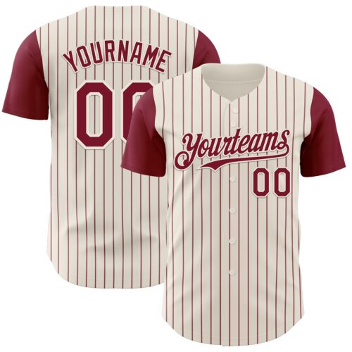 TwoTone1166 Custom Cream Crimson Pinstripe Crimson Authentic Two Tone Baseball Jersey