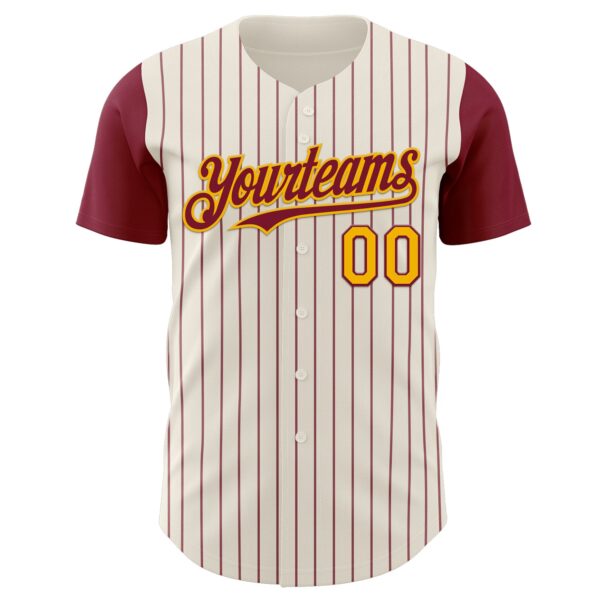 Custom Cream Crimson Pinstripe Gold Authentic Two Tone Baseball Jersey