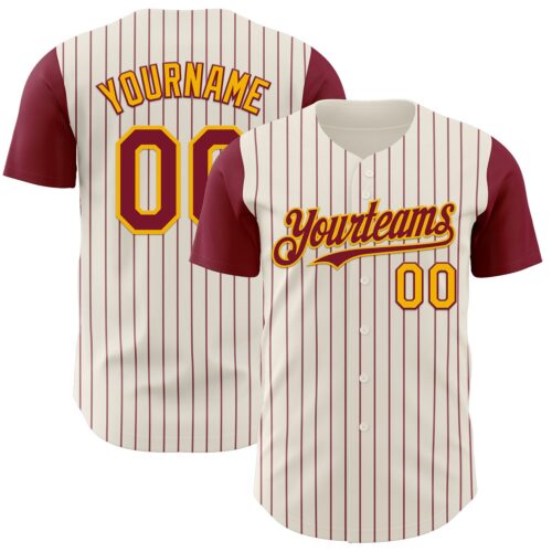 TwoTone1169 Custom Cream Crimson Pinstripe Gold Authentic Two Tone Baseball Jersey