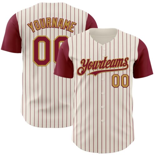 TwoTone1170 Custom Cream Crimson Pinstripe Old Gold Authentic Two Tone Baseball Jersey