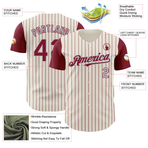 Custom Cream Crimson Pinstripe Gray Authentic Two Tone Baseball Jersey